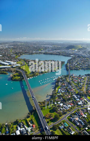 Monte Wellington, Pakuranga, Panmure, Tamaki e del Fiume Conca Panmure, Auckland, Isola del nord, Nuova Zelanda - aerial Foto Stock