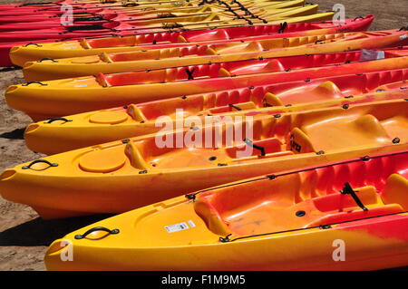 Colorato Canoe sulla spiaggia Foto Stock