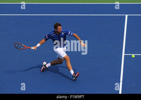 New York City, NY, STATI UNITI D'AMERICA. 03Sep, 2015. Stati Uniti US Open, ha suonato presso il Billie Jean King Tennis Center, Il Flushing Meadow NY. Stanislas Wawrinka (SUI) Credito: Azione Sport Plus/Alamy Live News Foto Stock