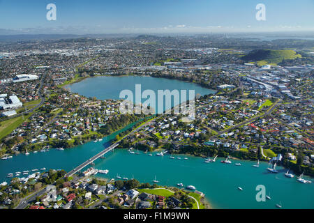 Monte Wellington, Pakuranga, Panmure, Tamaki e del Fiume Conca Panmure, Auckland, Isola del nord, Nuova Zelanda - aerial Foto Stock