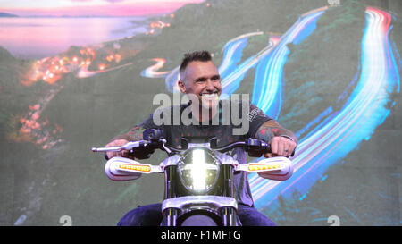 Praga, Repubblica Ceca. 04 Sep, 2015. U.S. bike builder Russell Mitchell assiste l'apertura della Praga Harley Days a Praga, Repubblica Ceca, 4 settembre 2015. Credito: Michal Kamaryt/CTK foto/Alamy Live News Foto Stock