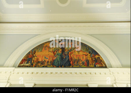 New Haven Free Public Library, New Haven, Connecticut. Lunetta murale progettato da Bancel La Farge e dipinta da Deane Keller. La vernice miscelata con cera d'api. Foto Stock