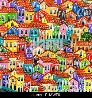 Pittura colorata delle vecchie case coloniali di Pelourinho da artista di strada a Salvador de Bahia, Brasile,. Foto Stock