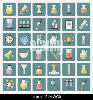 La grande scienza e ricerca Web set di icone Illustrazione Vettoriale