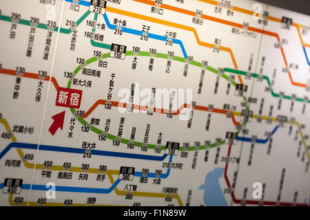 Tokyo train mappa di Shinjuku Foto Stock