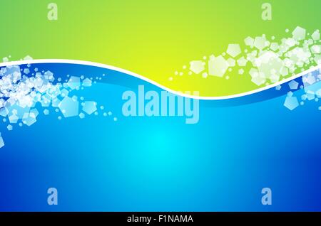Abstract verde ondeggiante e sfondo blu illustrazione con alcune particelle. Foto Stock