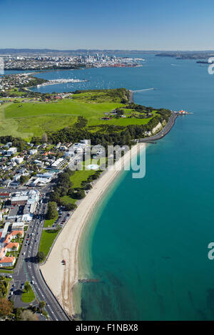 Mission Bay e Bastione punto, Auckland, Isola del nord, Nuova Zelanda - aerial Foto Stock