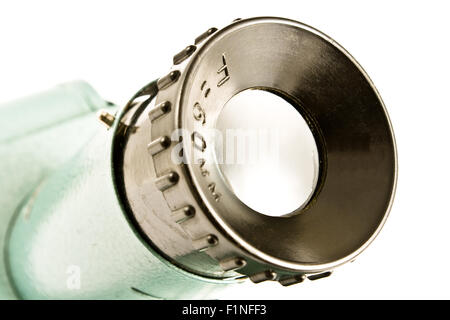 Vista ravvicinata della vecchia diapositiva lente del proiettore Foto Stock