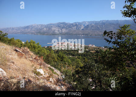 Vinjerac, una piccola città costiera sul Mare Adriatico in Croazia Foto Stock