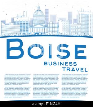 Delineare Boise Skyline con edificio blu e copia di spazio. Business travel concept. Illustrazione Vettoriale Illustrazione Vettoriale