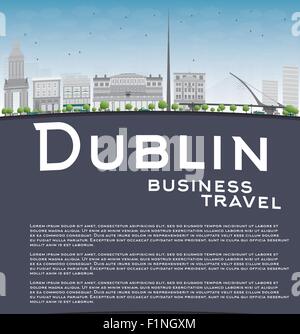 Lo Skyline di Dublino con edifici grigi, Blu Cielo e spazio di copia. L'Irlanda. Business travel concept. Illustrazione Vettoriale Illustrazione Vettoriale