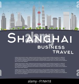 Lo skyline di Shanghai con cielo blu, grigio grattacieli e copia dello spazio. Business travel concept. Illustrazione Vettoriale Illustrazione Vettoriale