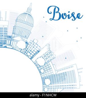 Delineare Boise Skyline con edificio blu e copia di spazio. Illustrazione Vettoriale Illustrazione Vettoriale