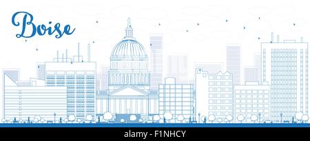 Delineare Boise Skyline con edificio blu. Illustrazione Vettoriale Illustrazione Vettoriale