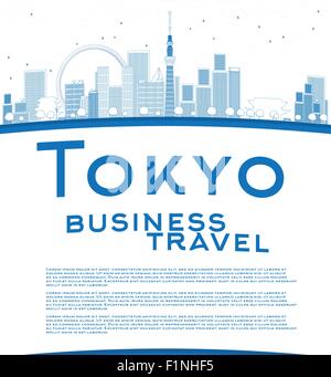 Profilo dello skyline di Tokyo con grattacieli, sun e copia di spazio. Business travel concept. Illustrazione Vettoriale Illustrazione Vettoriale