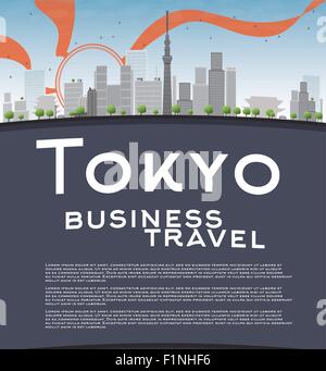 Lo skyline di Tokyo con grattacieli, sun e copia di spazio. Business travel concept. Illustrazione Vettoriale Illustrazione Vettoriale