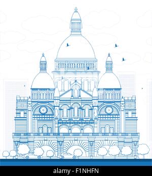 Delineare la Basilica del Sacro Cuore, Parigi, Francia. Illustrazione Vettoriale Illustrazione Vettoriale