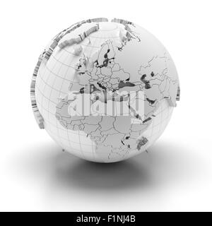 Globo con estruso di continenti, Europa, Medio Oriente e Africa regioni Foto Stock