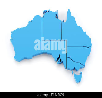 Mappa di estruso di Australia con i confini di stato Foto Stock