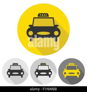 Taxi auto icone piana serie lunga ombra illustrazione vettoriale Illustrazione Vettoriale