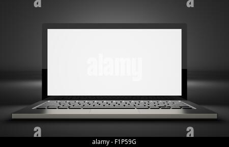 Schermo brillante di Dark computer laptop. Aprire il notebook - parte anteriore. Immagine 3D. Foto Stock
