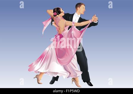 Ballerini classici. Il Tango e. Concorso di ballo. Questa è la Raster illustrazione non un file vettoriale. Sfondo blu Foto Stock