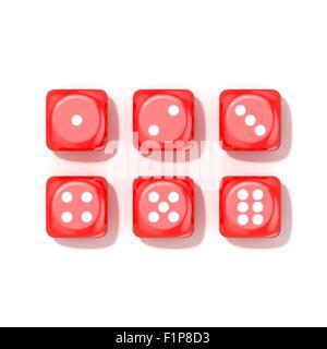 Set di gioco rosso plinti, tutti i numeri. Vista dall'alto. 3D render illustrazione isolati su sfondo bianco Foto Stock