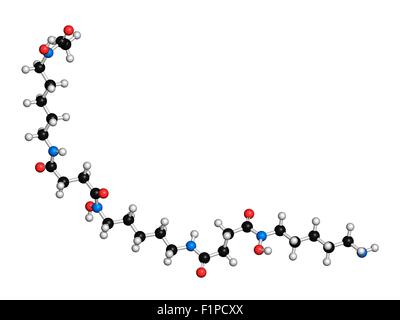 Deferossamina molecola di farmaco utilizzato per trattare il ferro avvelenamento (emocromatosi) atomi sono rappresentati come sfere con convenzionali Foto Stock