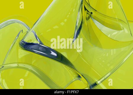 Sfondo: il verde vetroso orizzontale astratta Cool 3D Render illustrazione. Abstract Background Yellowish-Greenish Foto Stock