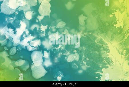 Tema di caduta - Autunno Green-Blue sfondo con elementi floreali Foto Stock