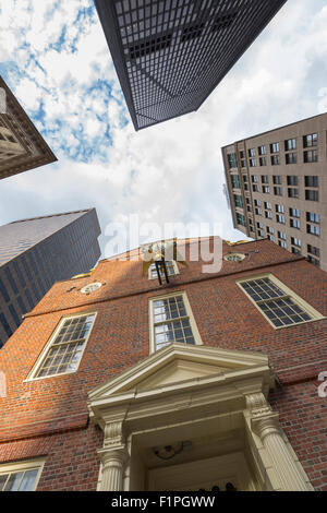 Vecchia casa di stato membro STREET Freedom Trail Financial District Boston Massachusetts, STATI UNITI D'AMERICA Foto Stock