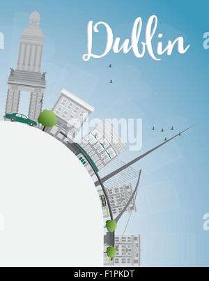 Lo Skyline di Dublino con edifici grigi, Blu Cielo e spazio copia, Irlanda. Illustrazione Vettoriale Illustrazione Vettoriale