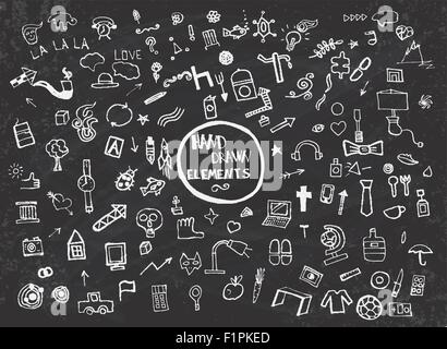 Modello con disegnati a mano Icone ed elementi. Illustrazione Vettoriale Illustrazione Vettoriale
