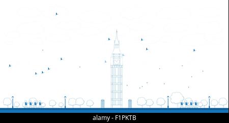 Delineare il Big Ben Tower a Londra. Illustrazione Vettoriale Illustrazione Vettoriale