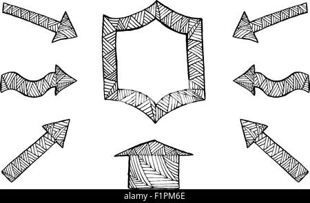 Raccolta di mano le frecce disegnate su sfondo bianco illustrazione vettoriale Illustrazione Vettoriale