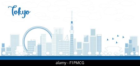 Profilo dello skyline di Tokyo con grattacieli e sun illustrazione vettoriale Illustrazione Vettoriale