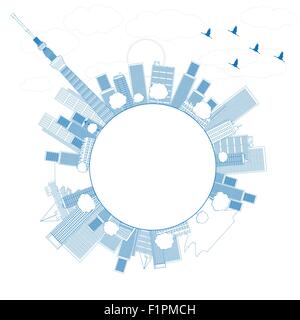 Profilo dello skyline di Tokyo con grattacieli e sun illustrazione vettoriale Illustrazione Vettoriale