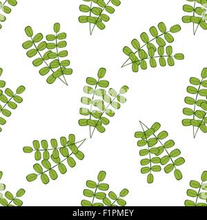 Seamless vintage motivo floreale con foglie su sfondo bianco Illustrazione Vettoriale