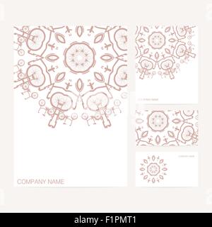 Set di business card e invito i modelli di scheda con decorazione geometrica sfondo vettoriale Vintage design elementi per matrimonio Illustrazione Vettoriale