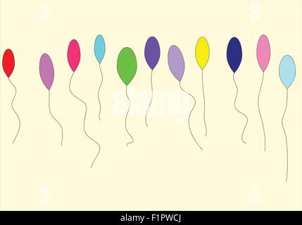 Undici palloncini colorati isolato su sfondo color crema Illustrazione Vettoriale