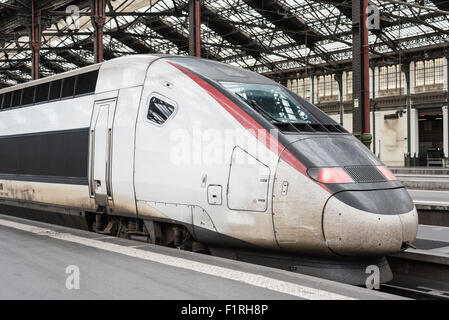 Bianco di un treno ad alta velocità presso la stazione Gare de Lyon Foto Stock