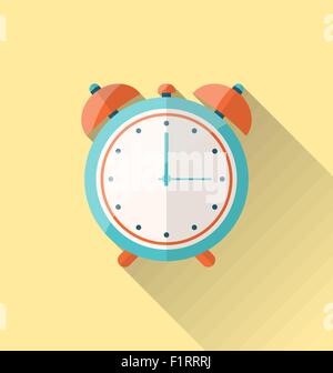 Icona della piana di retro sveglia con lunga ombra Illustrazione Vettoriale