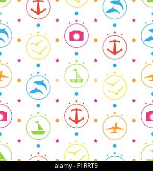 Viaggio modello senza cuciture con elementi colorati Illustrazione Vettoriale