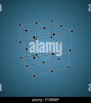 Maglia Wireframe elemento poligonale. Cubo con linee collegate e punti. Illustrazione vettoriale EPS10. Illustrazione Vettoriale