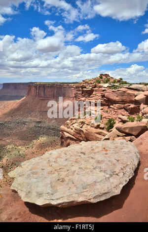 Vista dal lato ovest del Grand View Point in Isola di cielo Distretto del Parco Nazionale di Canyonlands vicino a Moab, Utah Foto Stock