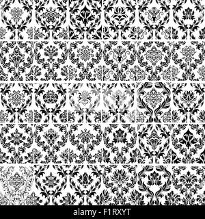 Set di trenta Damasco vettore Seamless pattern. Design elegante in Royal stile Barocco Texture di sfondo. Note floreali e di elementi di turbolenza. Ideale per la stampa tessile e sfondi. Illustrazione Vettoriale. Illustrazione Vettoriale