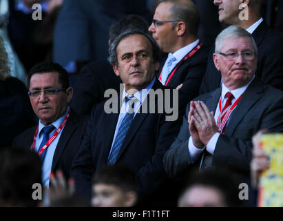 Cardiff, Galles. 06 Sep, 2015. Euro 2016 qualifica. Il Galles contro Israele. Presidente della UEFA Michel Platini al gioco. Credito: Azione Sport Plus/Alamy Live News Foto Stock