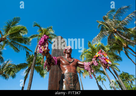 Duke Kahanamoku Paoa, della spiaggia di Waikiki, Honolulu Oahu, Hawaii, Stati Uniti d'America, il Pacifico Foto Stock
