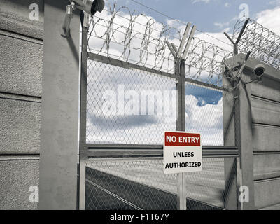 Immagine 3D di protezione della linea di confine porta con filo di rasoio Foto Stock