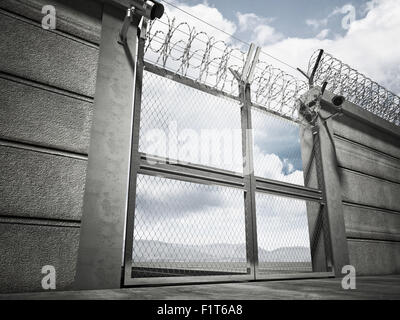 Immagine 3D di protezione della linea di confine porta con filo di rasoio Foto Stock